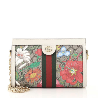 Gucci Ophidia Chain Shoulder Bag Flora GG Coated Canvas Small