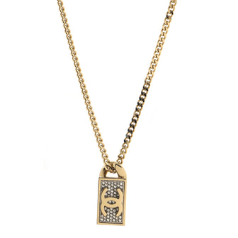 Chanel CC Dog Tag Pendant Necklace Metal with Crystals