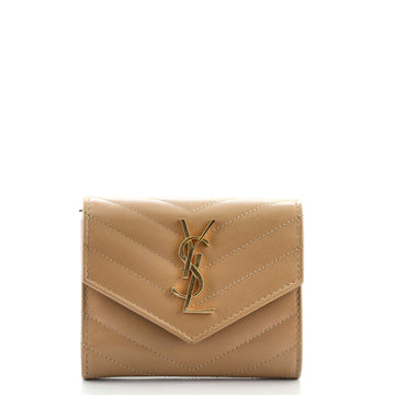 Saint Laurent Classic Monogram Trifold Wallet Matelasse Chevron Leather