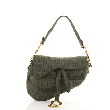Christian Dior Saddle Handbag Logo Embroidered Oblique Canvas Medium