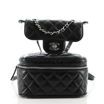 Chanel Zip Around Flap Backpack Quilted Crumpled Calfskin and PVC Small