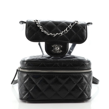 Chanel Zip Around Flap Backpack Quilted Crumpled Calfskin and PVC Small