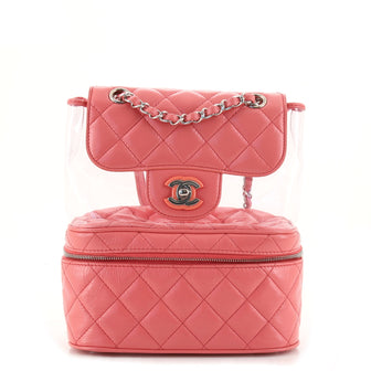 Chanel Zip Around Flap Backpack Quilted Crumpled Calfskin and PVC Small