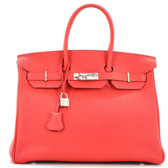 Hermes Birkin Handbag Red Togo with Palladium Hardware 35