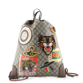 Gucci Courrier Soft Drawstring Backpack GG Coated Canvas with Applique Medium