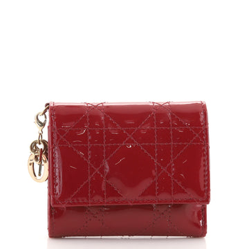 Christian Dior Lady Dior Trifold Wallet Cannage Quilt Patent Compact
