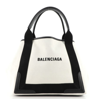Balenciaga Navy Cabas Canvas with Leather Small