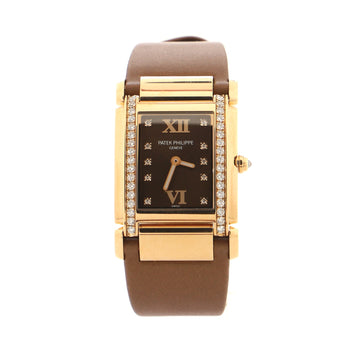 Patek Philippe Twenty-4 Quartz Watch Rose Gold and Satin Leather with Diamond Bezel and Markers 25