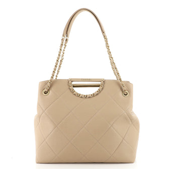 Chanel Cutout Woven Chain Handle Satchel Quilted Caviar Large