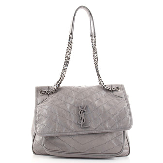 Saint Laurent Niki Chain Flap Bag Matelasse Chevron Leather Large