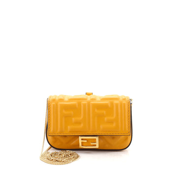 Fendi Chain Baguette Charm Bag Zucca Embossed Leather Nano