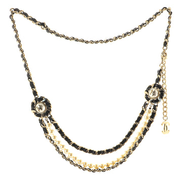 Chanel CC Pearl Multistrand Chain Belt Metal with Leather and Faux Pearls