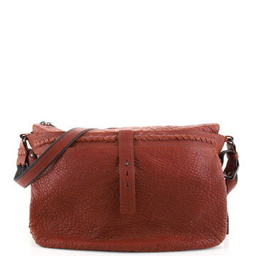 Bottega Veneta Zip Top Messenger Bag Textured Leather with Intrecciato Details Large