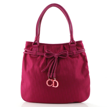 Christian Dior Vintage CD Bow Tote Diorissimo Canvas with Leather