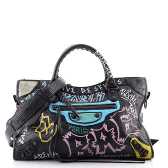 Balenciaga City Graffiti Classic Studs Bag Leather Medium