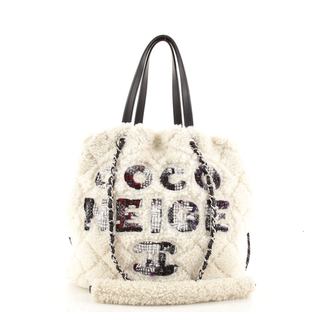 Chanel Coco Neige Shopping Tote Quilted Shearling Small White 5431721