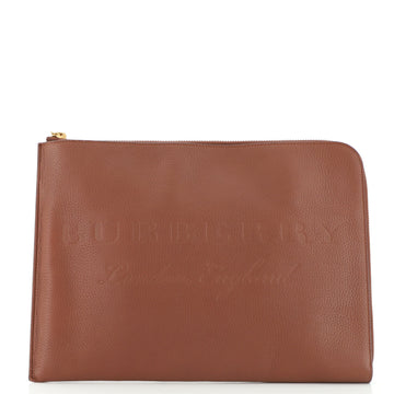 Burberry Logo Zip Around Pouch Embossed Leather Large