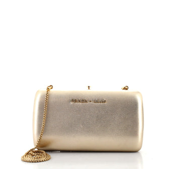 Prada Logo Convertible Chain Box Clutch Leather