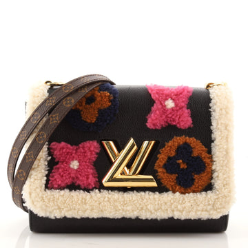 Louis Vuitton Twist Handbag Leather and Monogram Teddy Shearling MM