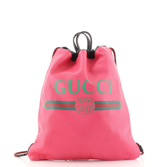 Gucci Logo Drawstring Backpack Printed Leather Large