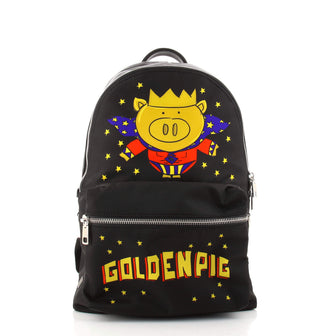 Dolce & Gabbana Golden Pig Backpack Printed Nylon Medium