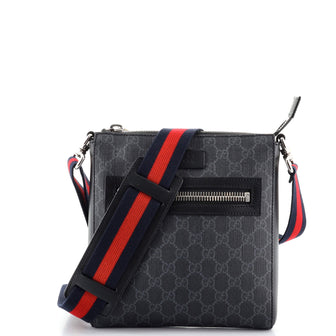 Gucci Web Strap Front Zip Messenger Bag GG Coated Canvas Small