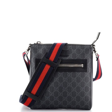 Gucci Web Strap Front Zip Messenger Bag GG Coated Canvas Small