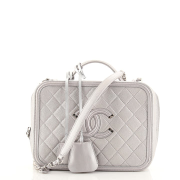 Chanel Filigree Vanity Case Quilted Caviar Large