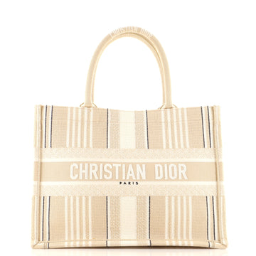 Christian Dior Book Tote Bayadere Stripe Embroidered Canvas Small