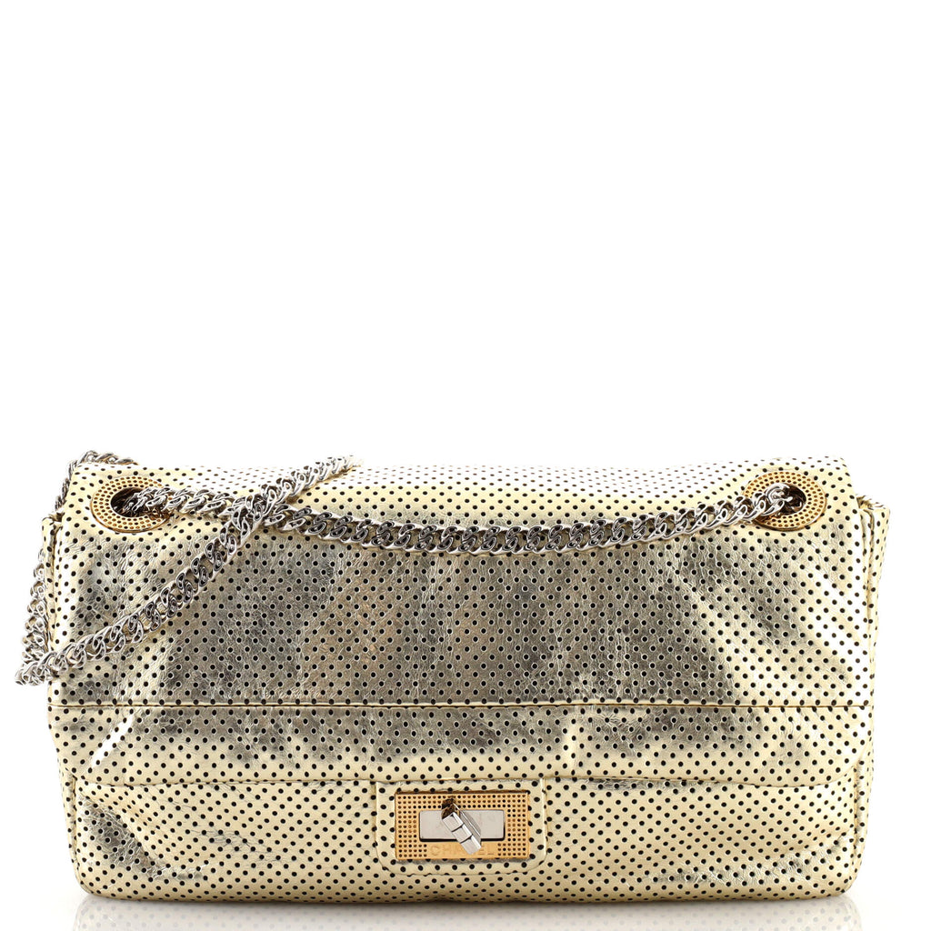 Chanel Drill Flap Bag Perforated Leather Medium Gold 128385359