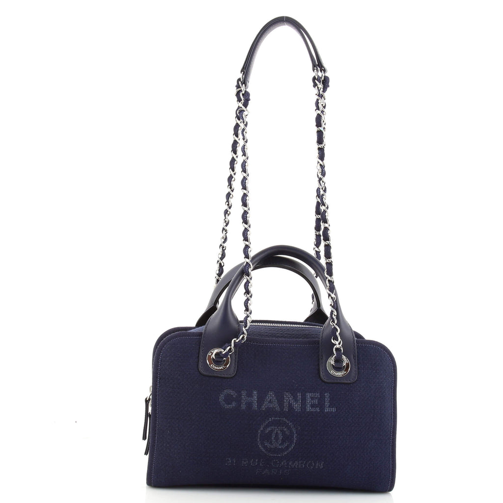 Chanel Small Deauville Bowling Bag - Blue Shoulder Bags, Handbags