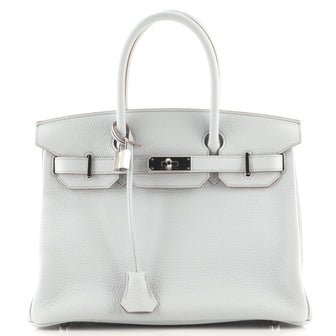 Hermes Birkin Handbag Blue Clemence with Palladium Hardware 30