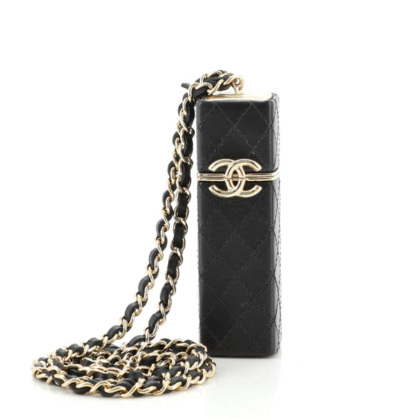 CHANEL Caviar Stitched Lipstick Case On Chain Black 1111301 | FASHIONPHILE