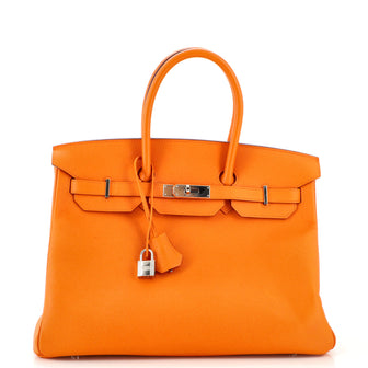 Hermes Birkin Handbag Orange Epsom with Palladium Hardware 35
