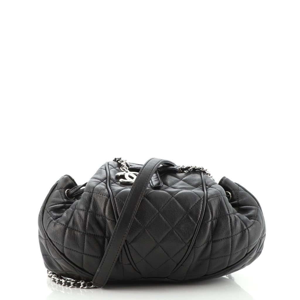 Chanel Sac Cordon Shoulder Bag Quilted Lambskin Medium Black 128385452