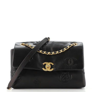 Chanel CC Camellia Flap Bag Embossed Aged Calfskin Medium