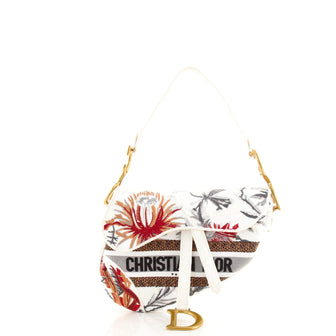 Christian Dior Saddle Bag Logo Embroidered Canvas Medium