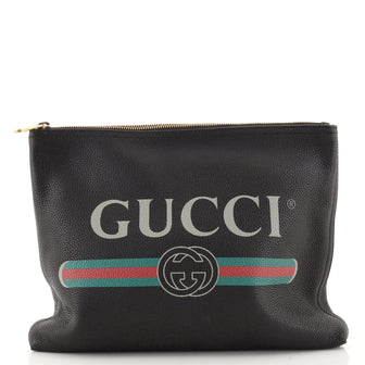 Gucci Logo Portfolio Pouch Printed Leather Medium
