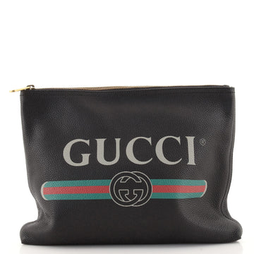 Gucci Logo Portfolio Pouch Printed Leather Medium