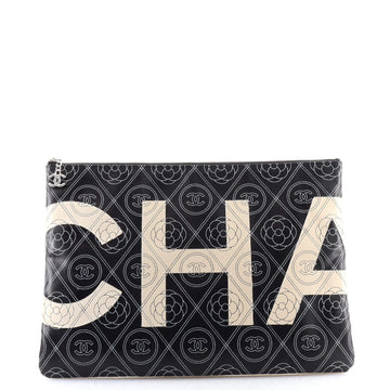 Chanel Camellia Logo Wristlet Clutch Printed Coated Canvas Large