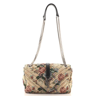 Saint Laurent Classic Monogram Envelope Satchel Matelasse Chevron Printed Fabric Medium
