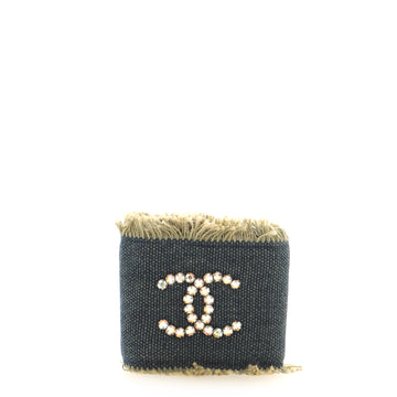 Chanel CC Fringe Cuff Bracelet Crystal Embellished Denim Extra Wide