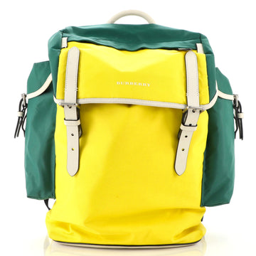Burberry Double Pocket Drawstring Backpack Nylon with Leather Medium