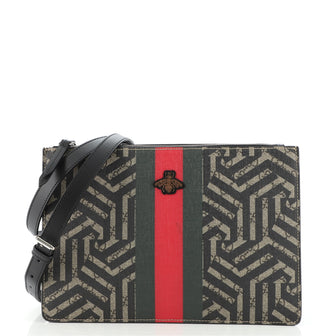 Gucci Bee Web Zip Messenger Bag Caleido GG Coated Canvas Small