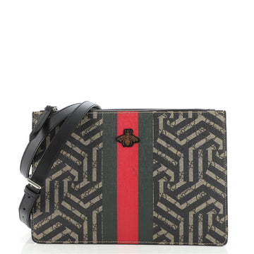 Gucci Bee Web Zip Messenger Bag Caleido GG Coated Canvas Small