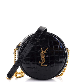 Saint Laurent Round Vinyl Camera Bag Crocodile Embossed Patent