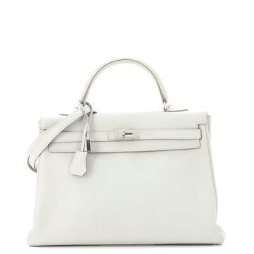 Hermes Kelly Handbag Grey Clemence with Palladium Hardware 35