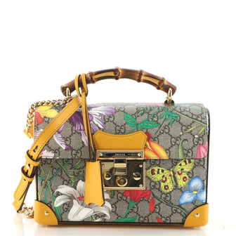 Gucci Padlock Bamboo Shoulder Bag Flora GG Coated Canvas Small