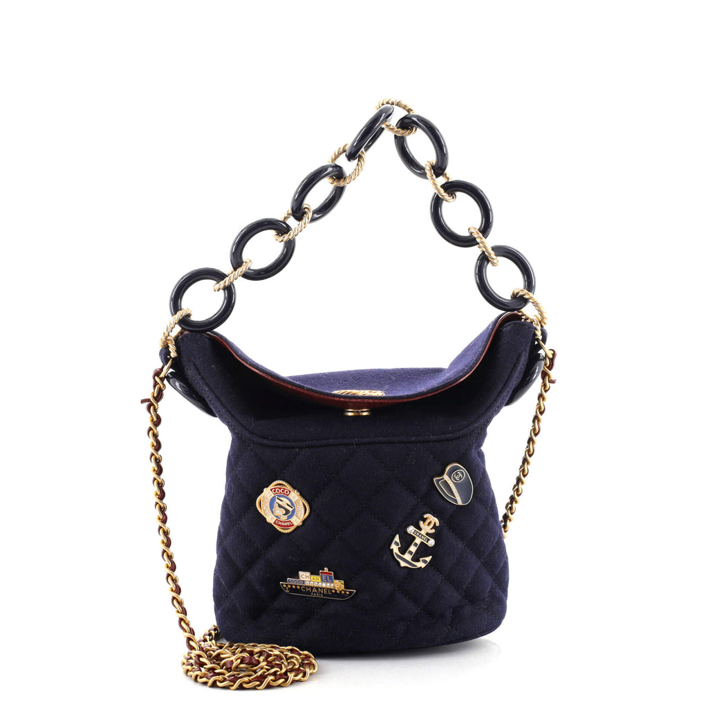 Chanel Navy Blue Wool and Black Leather Paris-Hamburg Sling Backpack Bag -  Yoogi's Closet