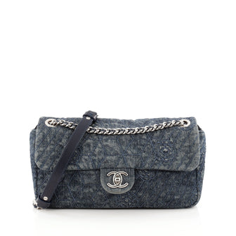 Chanel Chain Flap Bag Camellia Denim Medium
